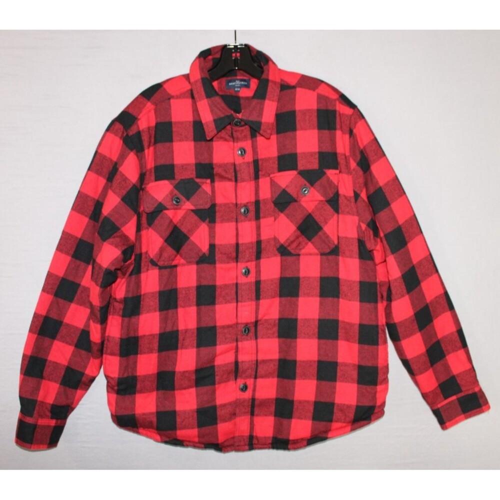 Rue Saint-Patrick Mens Classic Red Heavy Flannel Plaid Shirt Medium Sherpa Lined